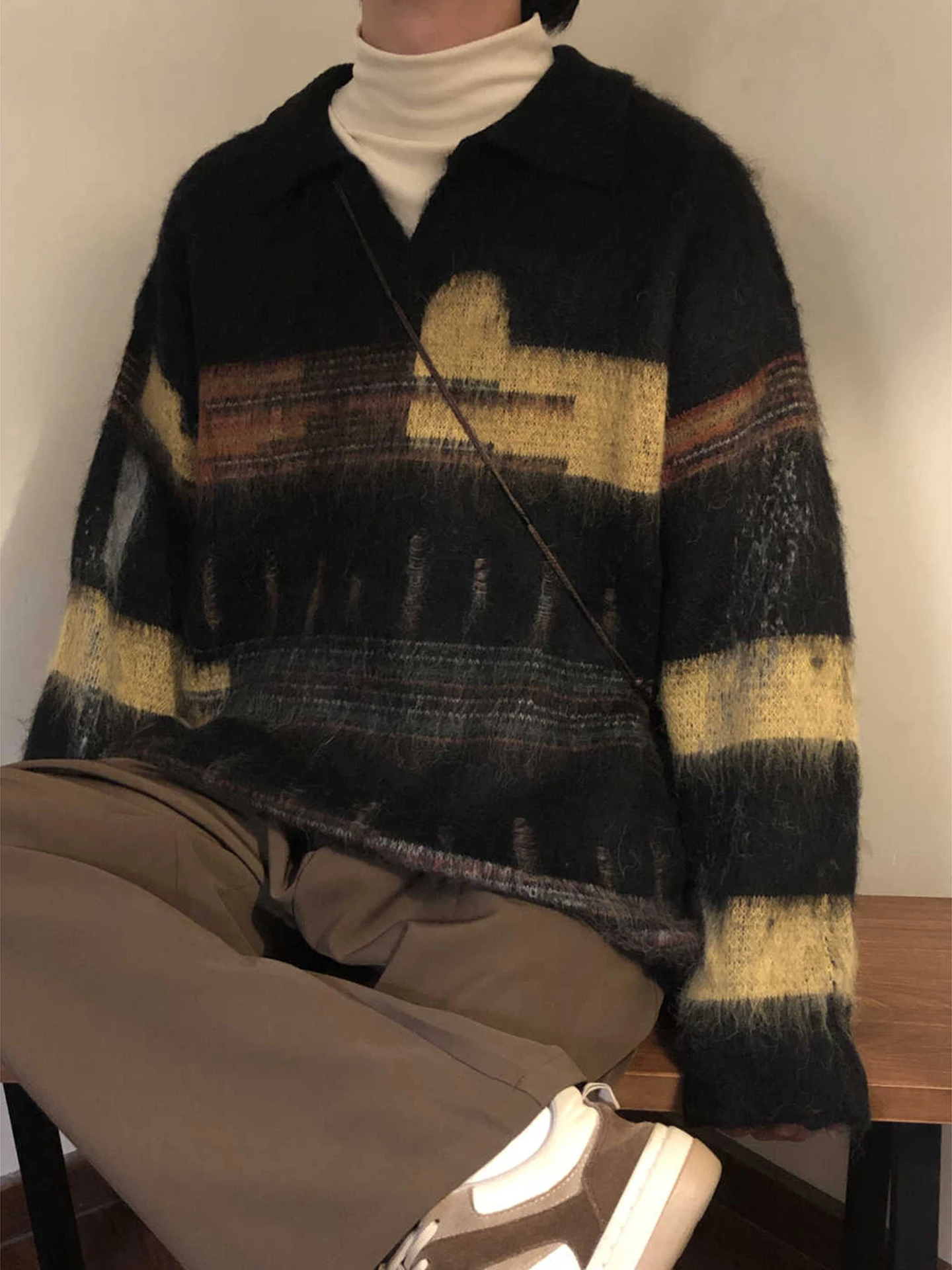 

Зимний трикотаж в американском стиле в стиле ретро, повседневный полосатый свитер ex Long Sve, теплый удобный вязаный топ для отдыха