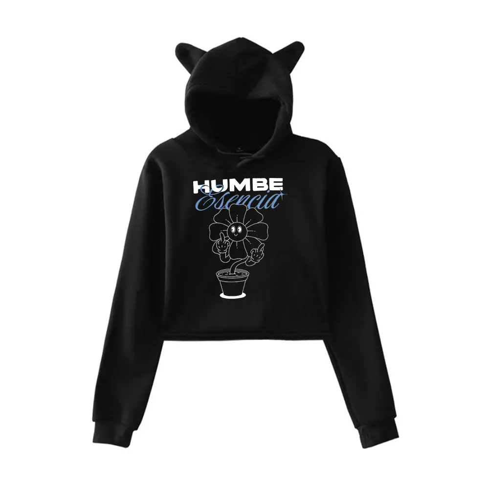 Humbe Esencia Flower Pot Cat Ear Hoodie Women Long Sleeve Cropped Sweatshirts Female Casual Streetwear Crop Tops