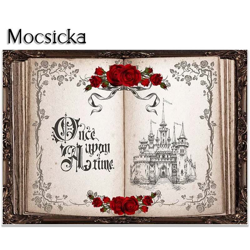 Mocsicka Magic Book Backdrop Once Upon A Time Rose Castle Background Adults Portrait Photo Studio Props Party Decorations Banner