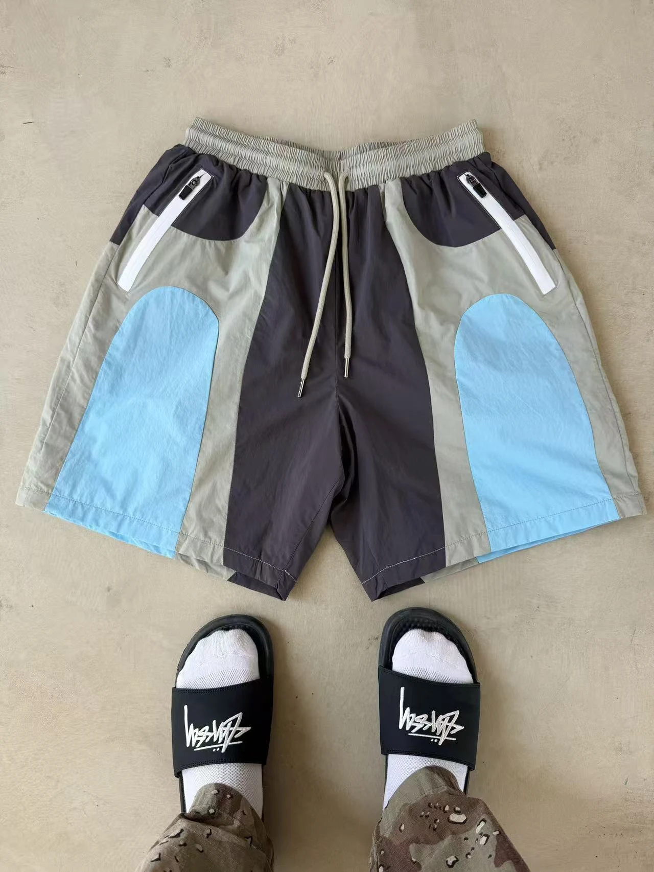 

Американские ретро-шорты с цветовыми блоками, легкие спортивные шорты для мужчин, летние повседневные свободные пляжные шорты до колена