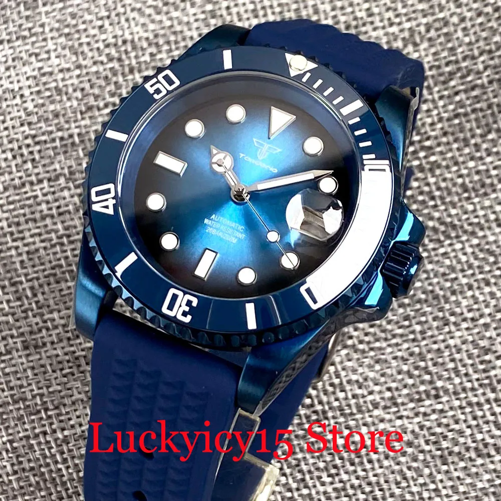 

Градиентный синий циферблат, зеленый светящийся Tandorio для дайвинга, 200 м, водонепроницаемые, 40 мм, NH35A, автоматические мужские часы, сапфировое стекло, PVD-покрытие