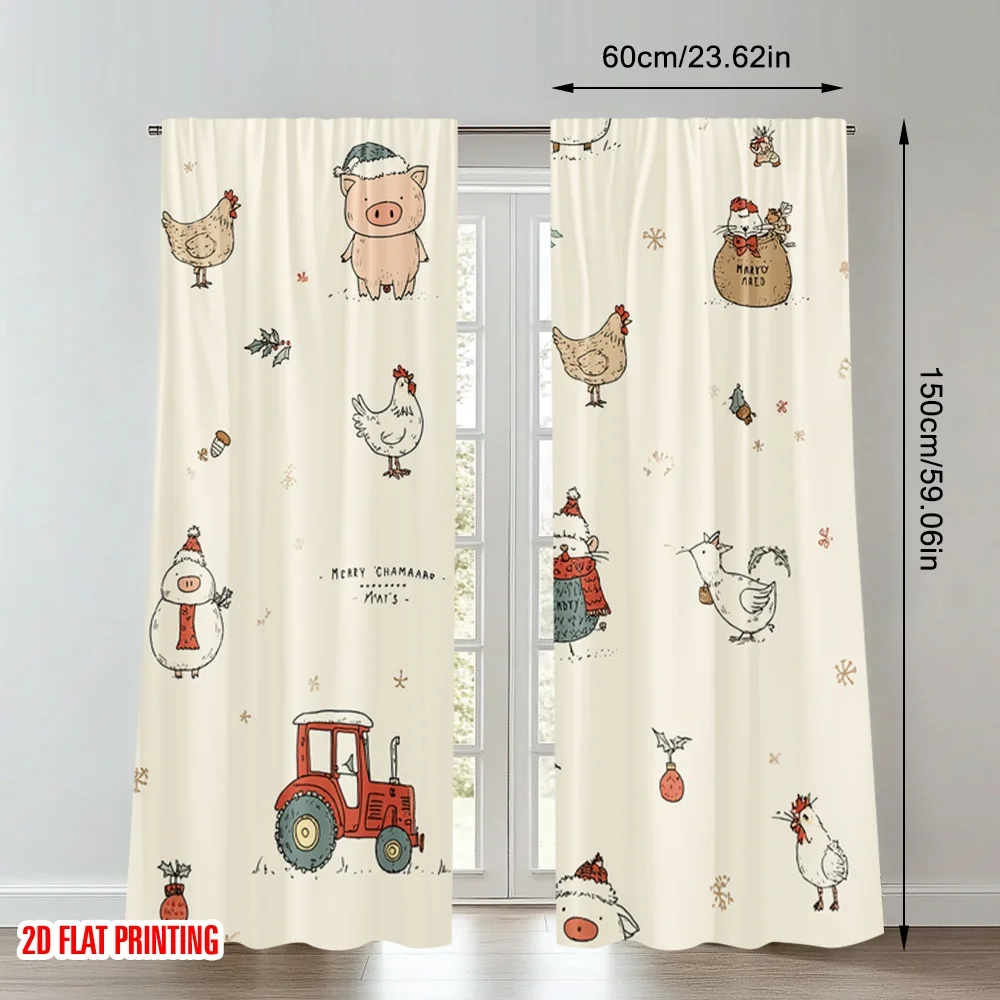 2 قطعة 2D الطباعة المسطحة عيد ميلاد سعيد ستائر الحفلات لطيف عيد الميلاد الحيوانات جرار الرقمية المطبوعة البوليستر الستائر عيد ميلاد #2
