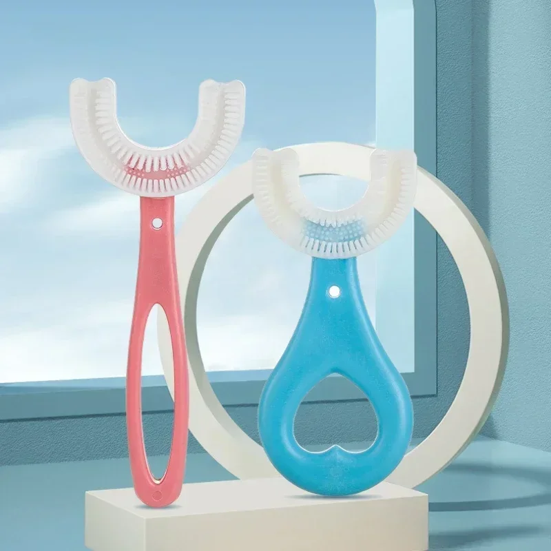 U-Shaped Silicone Toothbrush for Kids 2-6-12 Years Soft Bristle Infant Toothbrush Strawberry Toothpaste Oral Care Set