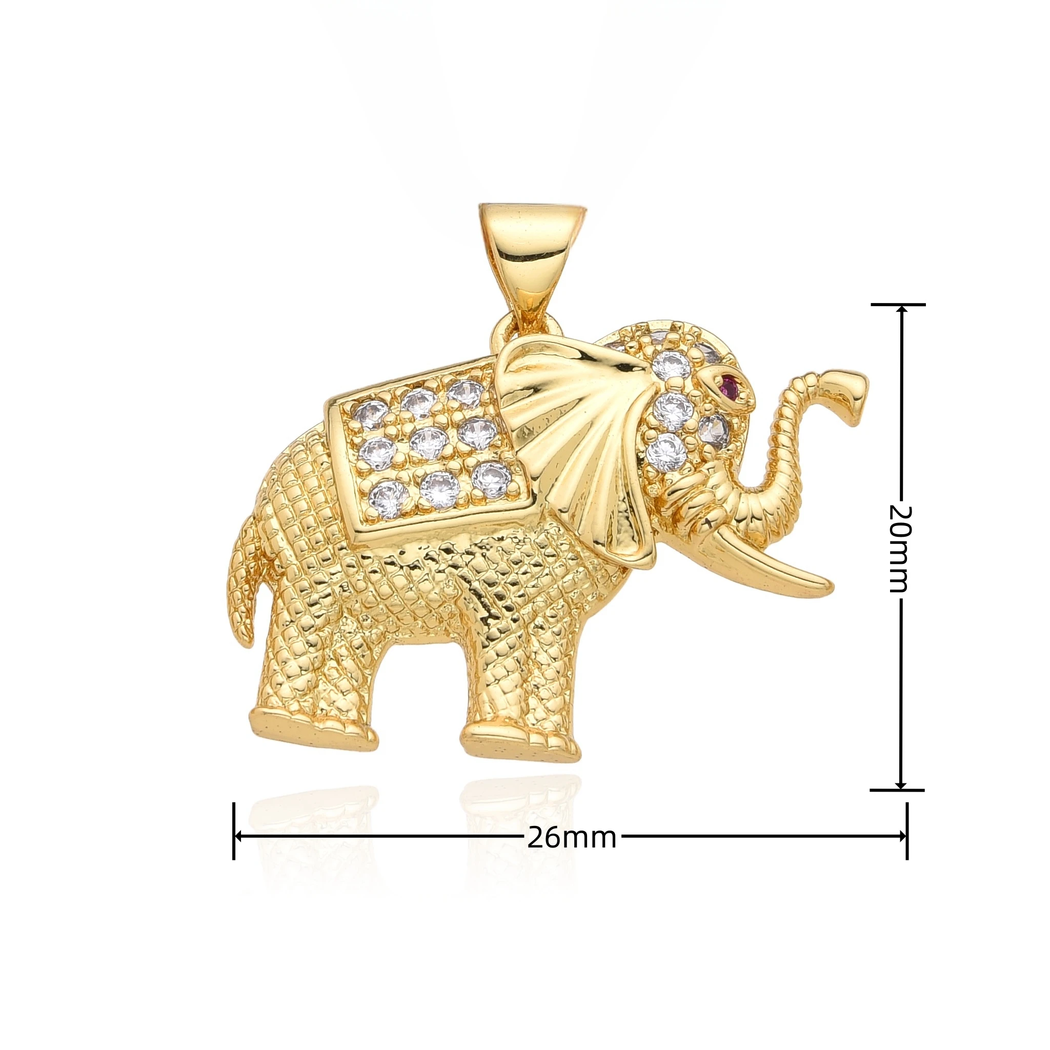 New Gold Color Elephant Charms Micro-inlaid Red Heart CZ Necklace for Women Choker Chain Pendant DIY Christmas Jewelry Wholesale