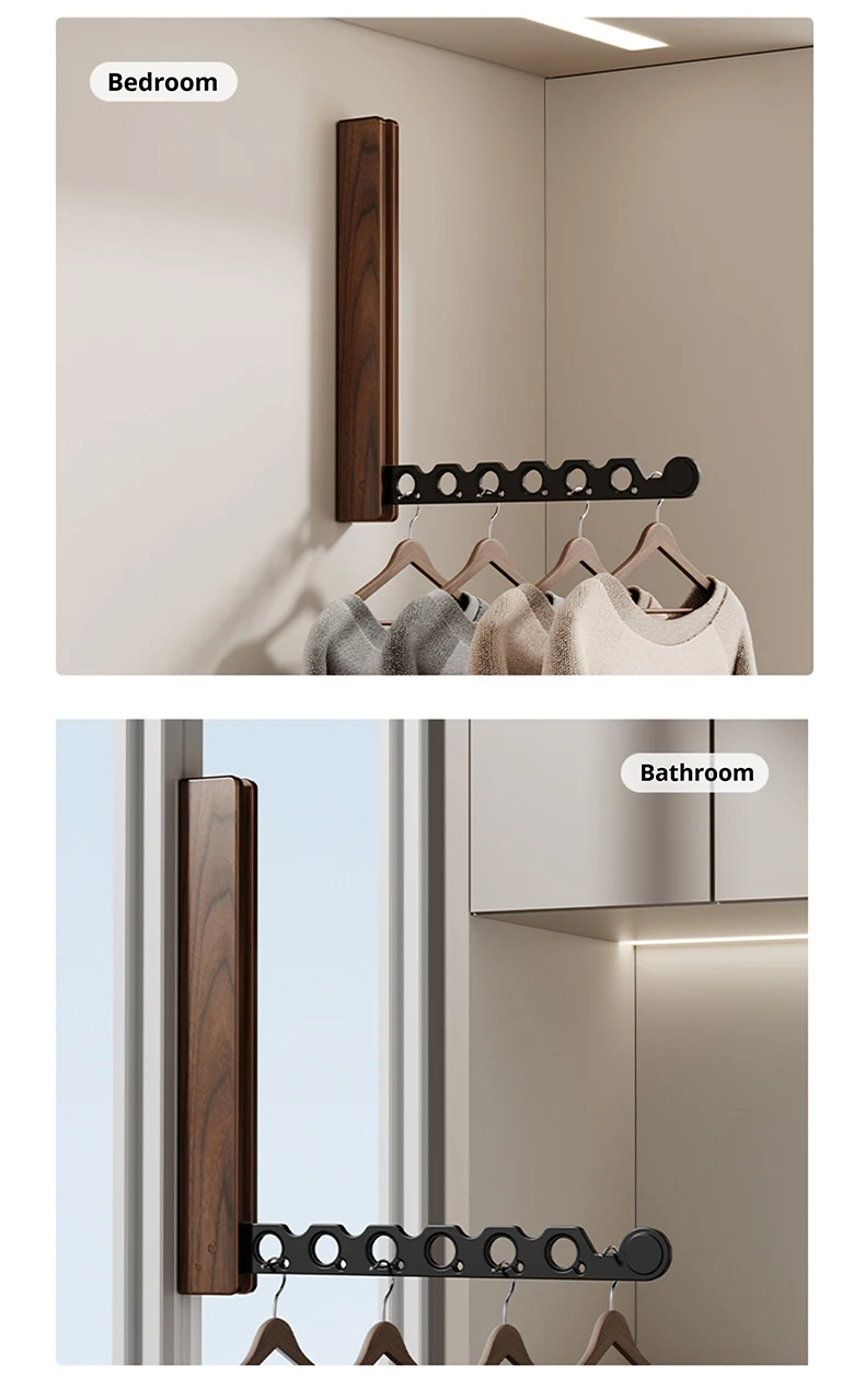 Kleiderbügel aus Holz zur Wandmontage, faltbares Design und unsichtbarer Kleiderorganisator für effiziente Platzsparung – Detail 13