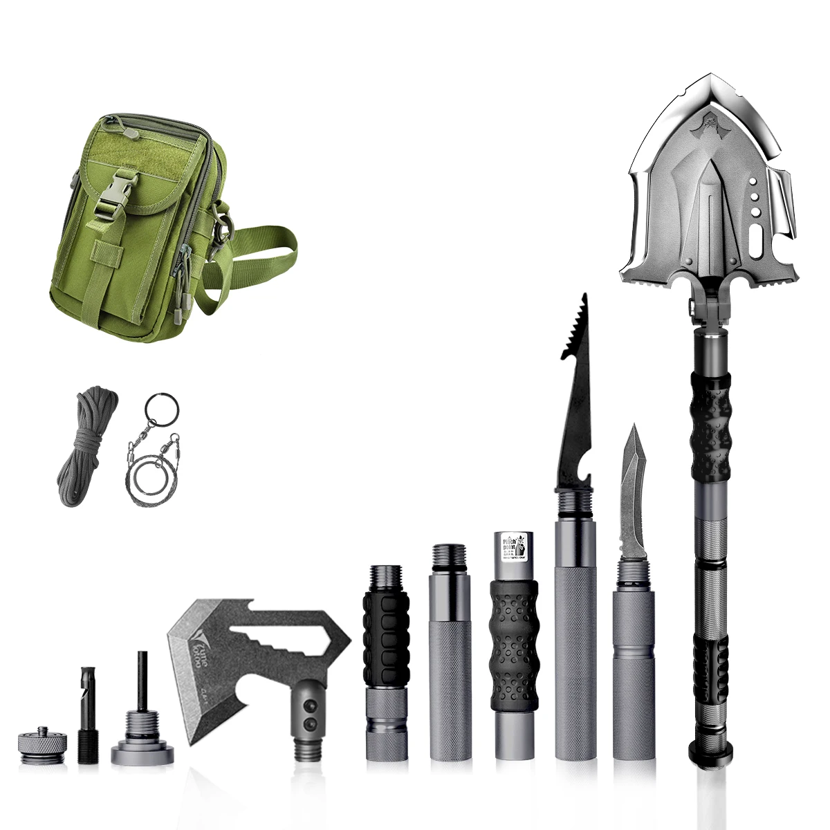 

Zune Lotoo 29 in 1 Unbreakable Martensitic Steel Tactical Shovel Camp Shovel Outdoor Multitool Camping Kit Axe Folding Shovel