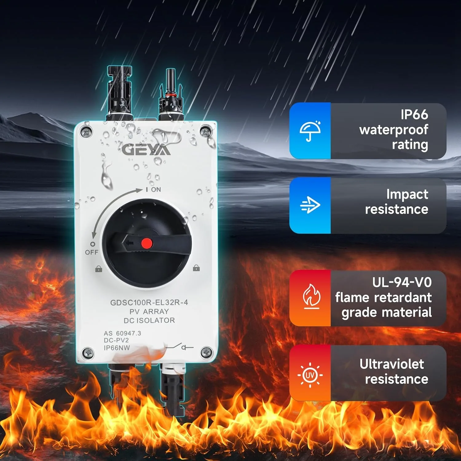 DC Solar Disconnect Switch Isolator Switch 32A1200V with IP66 Waterproof Enclosure PV Panel Disconnect Switch for Solar Systems