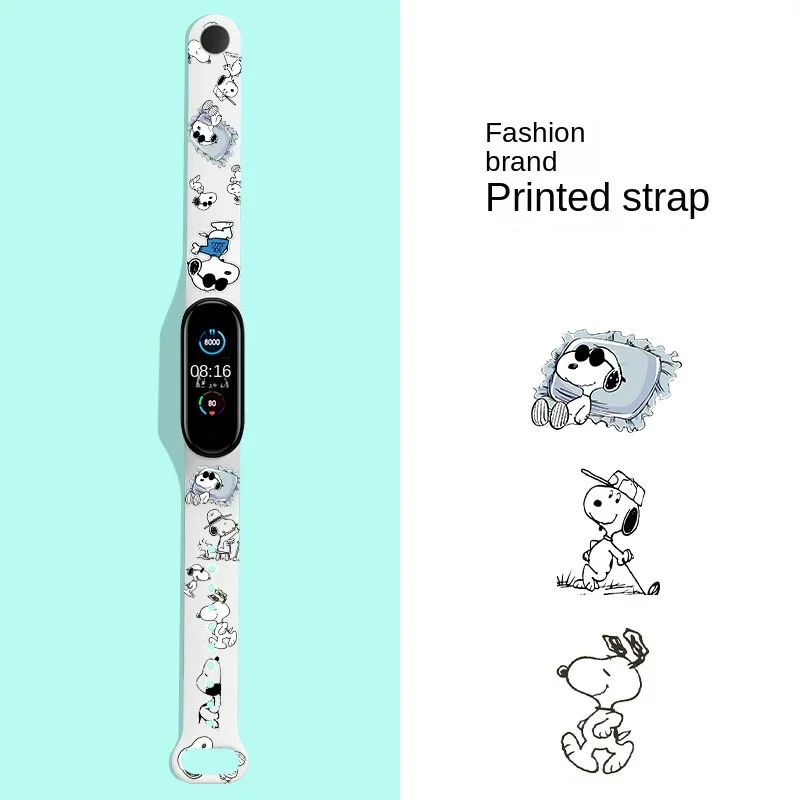 سنوبي حزام ل شاومي Mi الفرقة 3/4/5/6/7 الكرتون سيليكون سوار استبدال حزام طباعة ساعة ساعة استبدال معصمه
