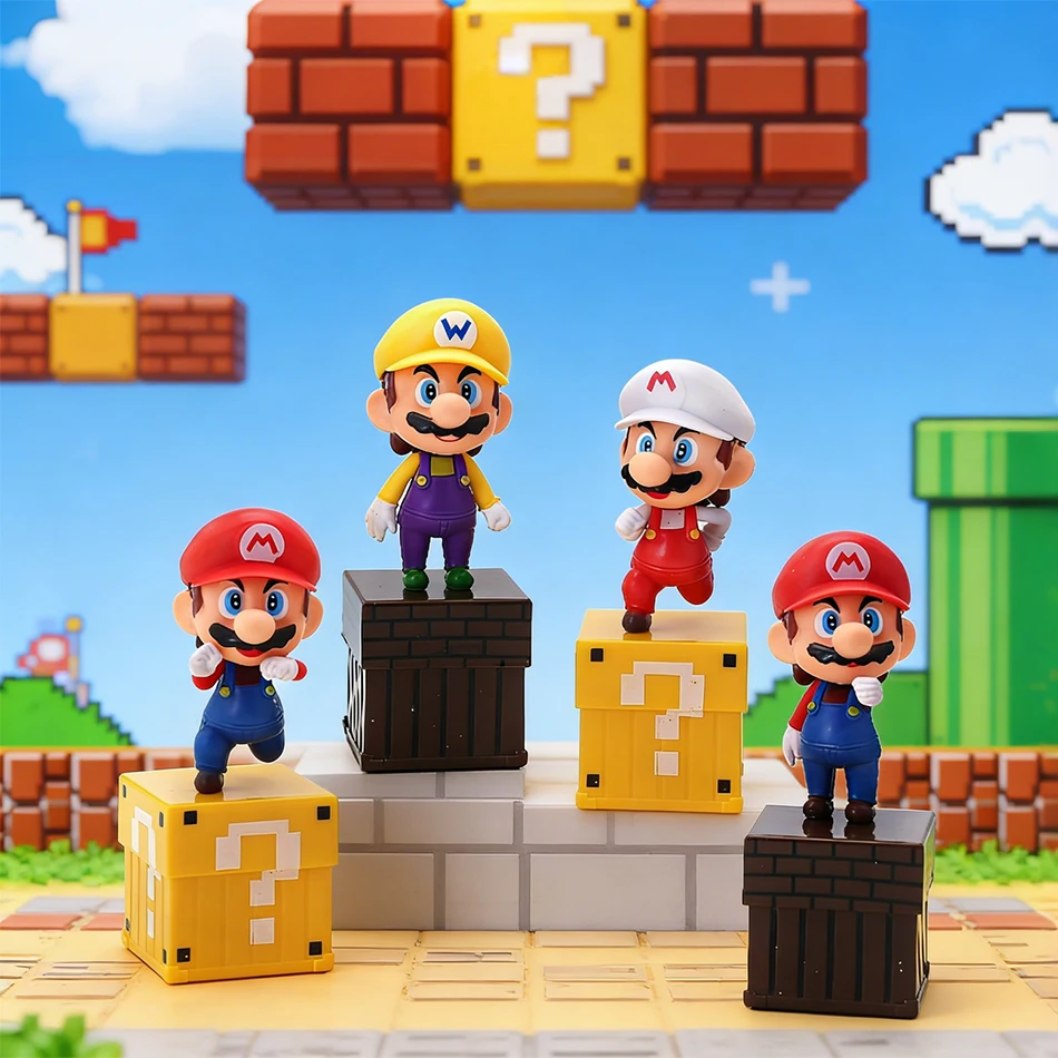 

4pcs/set Super Marios Action Figure Model Doll Desktop Decoration Car Ornaments Anime Peripherals Children Toys Gift With Box