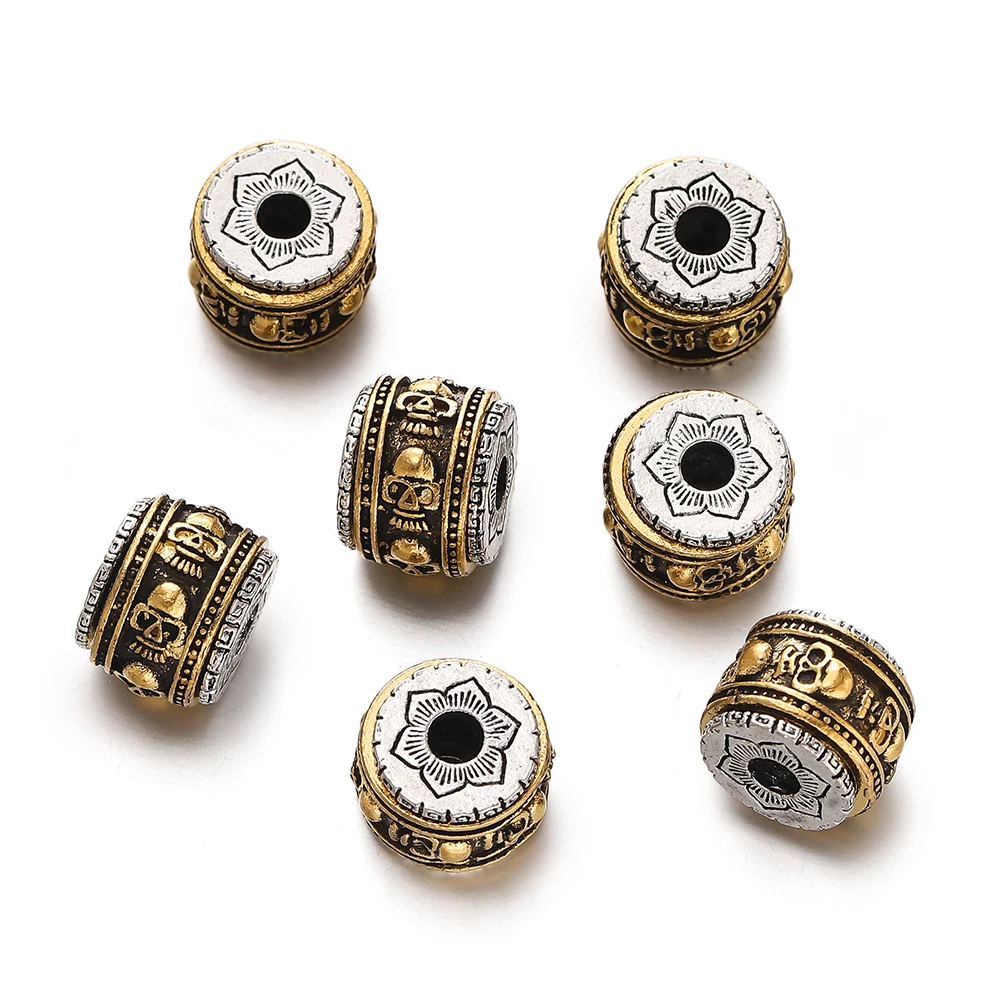 5 teile/los Runde Zylinder Nepalesischen Buddhistischen Tibetischen Silber/Gold Farbe Metall Lose Perlen Für Schmuck Machen DIY Armband