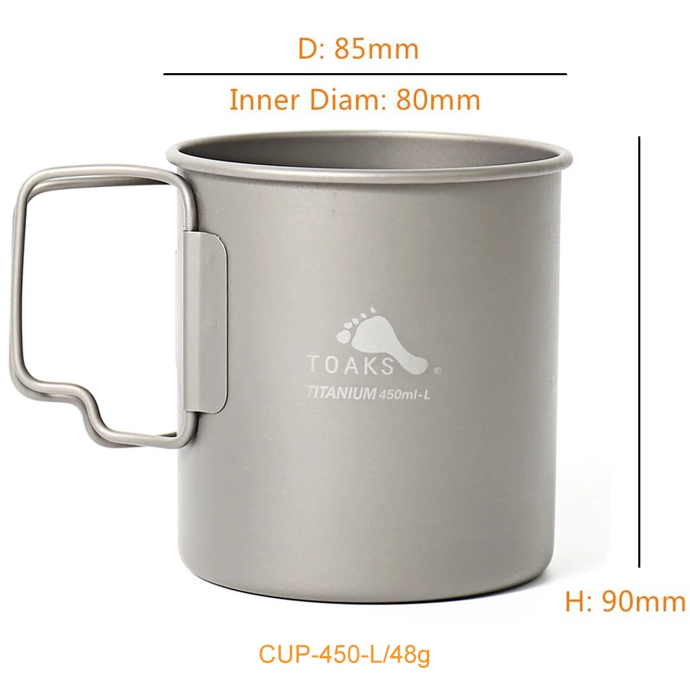 TOAKS Titanium Lightweight Cup 450ml and 650ml Pot for Outdoor Camping Hiking Picnic TOAKS CUP-450-L