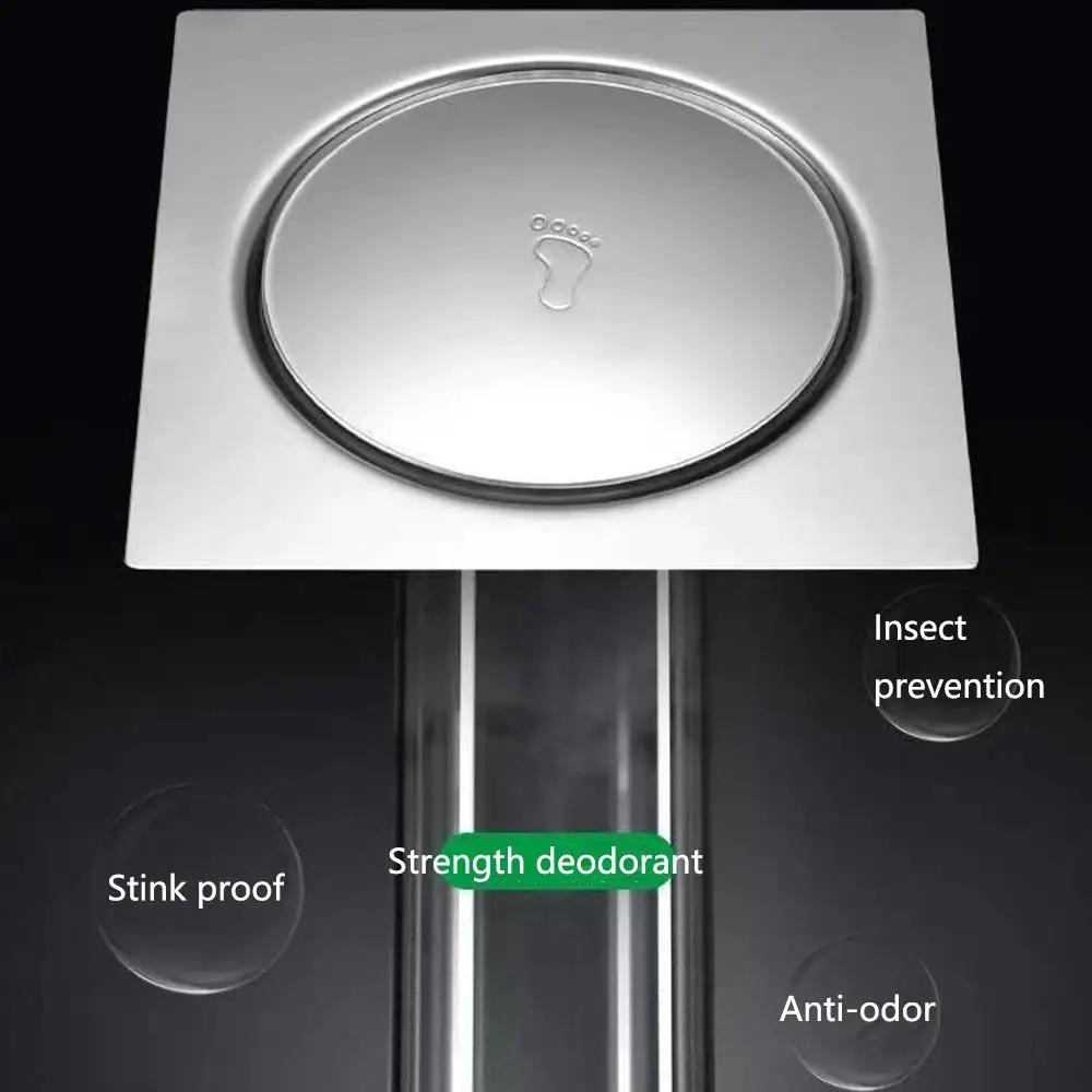 Removable Square Shower Drain Rust-proof Waterproof Floor Hair Catcher Tiled Insert Anti-odor Bathroom Hair Strainer Kitchen