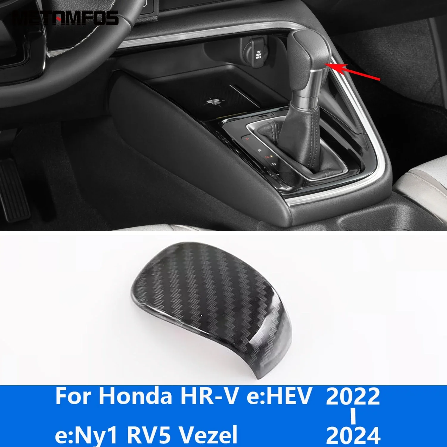 Accessories For Honda HR-V e:HEV e:Ny1 RV5 Vezel 2022 2023 2024 Carbon Fiber Interior Gear Shift Knob Head Cover Trim Sticker