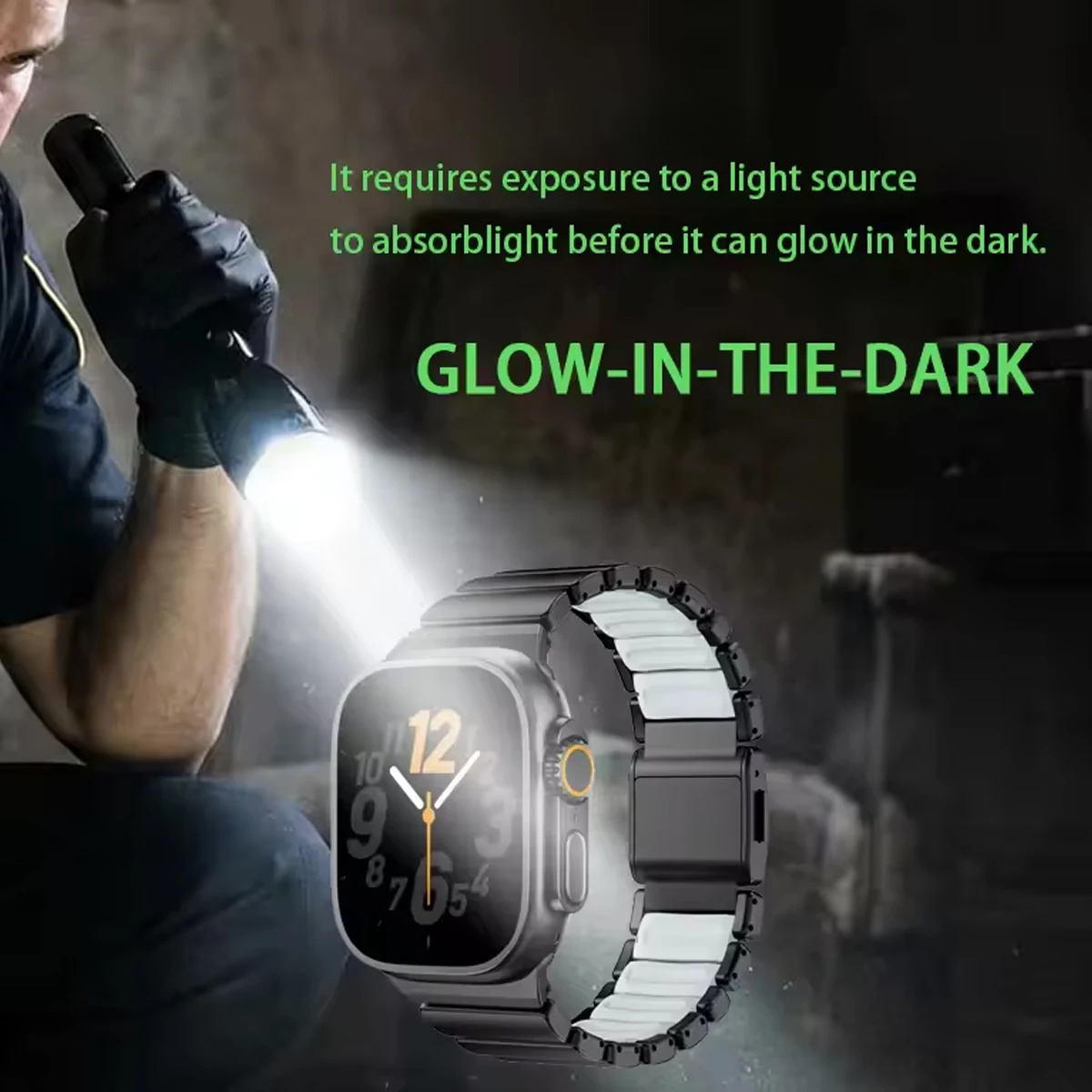 Titanium Metal Magnetic Strap for Apple Watch Ultra 3/2 49mm Series 11/10 46mm Luminous Silicone Band Iwatch 9 8 7 45mm SE3 44mm