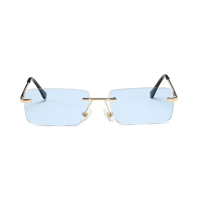 Rimless Square Sunglasses Women Men Small Frame Ocean Lens Spring Hinge UV400 Comfortable Fashion Retangle Sun Glasses Beach