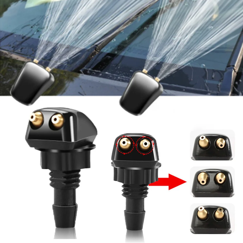 2Pcs Car Windshield Wiper Washer Spray Nozzle Car Dual Holes Windshield Washer Nozzle Wiper Water Spray Jet Fits Most Car Models