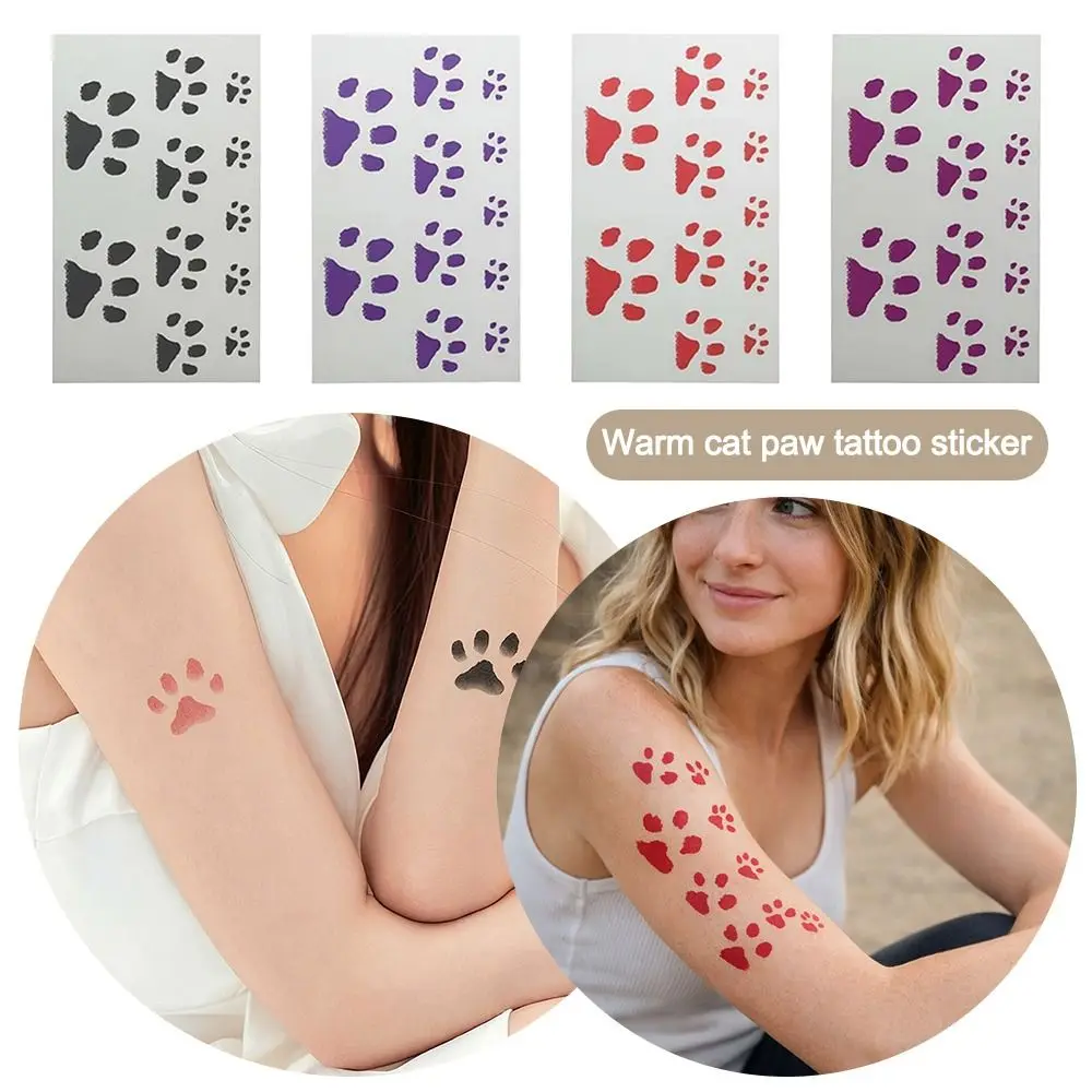 New Thermal Color Changing Cat Paw Temporary Tattoos Waterproof INS Style Temperature Sensitive Stickers Temporary Tattoos Gifts