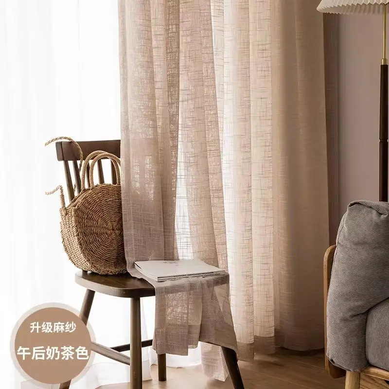 Classical Japanese Linen Sheer Curtains Wabi-sabi Luxury Curtain Living Room Balcony Window Screen Customized Translucent Gauze