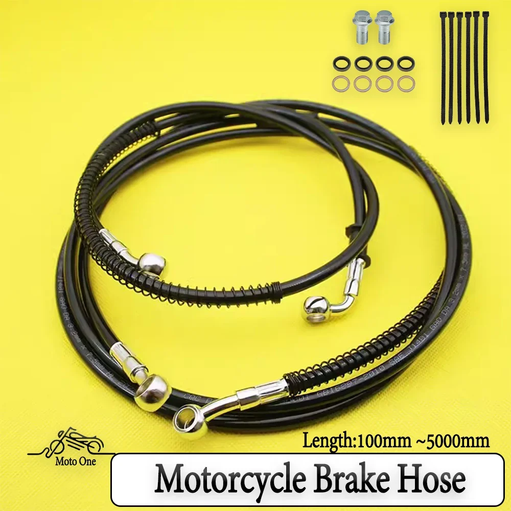 

10cm~500cm Motorcycle Brake Clutch Oil Hose Line Pipe Hydraulic Reinforced Stainless Steel Braided Hose 28°-28°-90° M10 Banjo