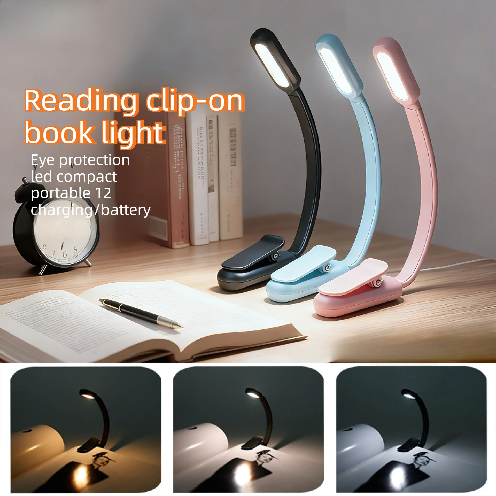 

Rechargeable Clip on Book Light Adjustable Brightness Reading Lamp with Magnetic Base for Bed Travel Study Desk Home Office