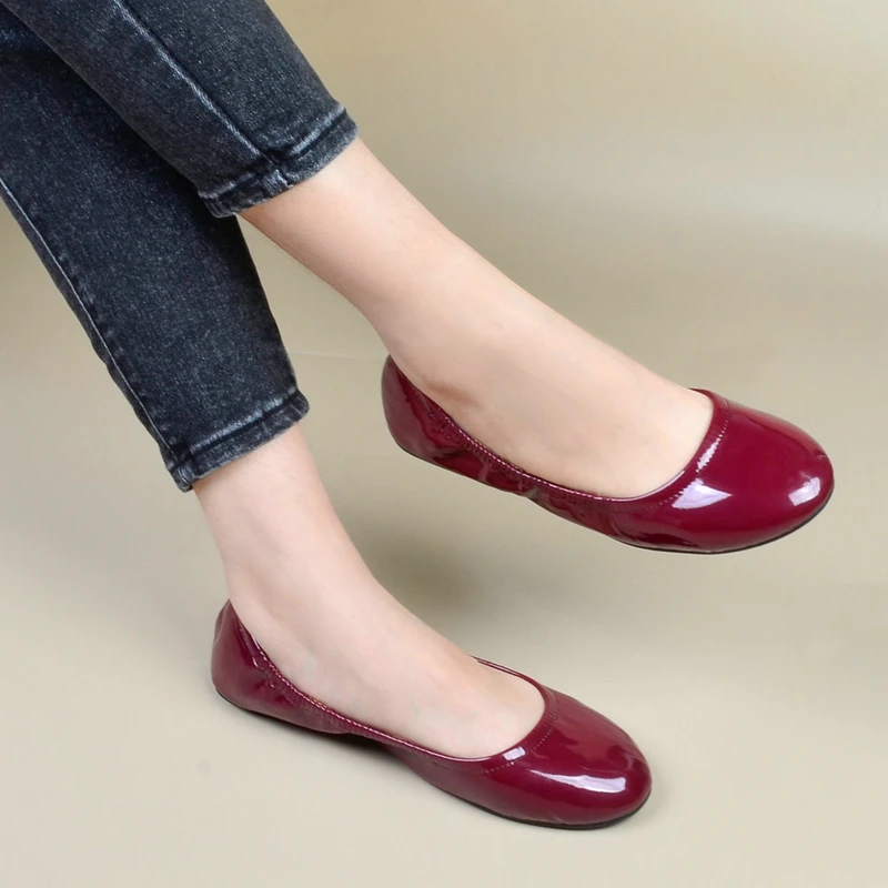 Cosysusy Women Classical Foldable Ballet Shoes Elastic Pumps Comfortable Sock Slip On Round Toe Daily Wearing