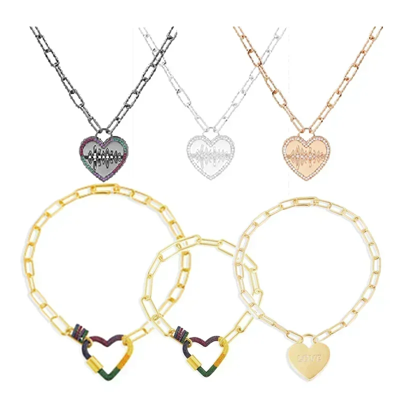 

RP S925 Sterling Silver Hip Hop Style Love Ring Chain Buckle Necklace Earrings Bracelet Women's Simple Fashion Jewelry Gift