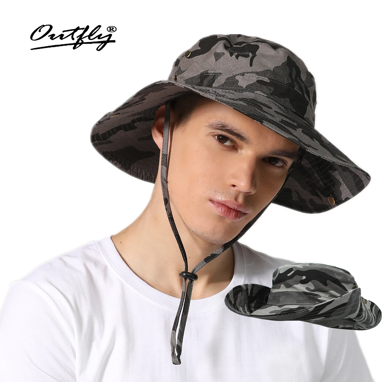 Outdoor UV resistant sun hat, denim fisherman hat, foldable camouflage beach hat with a large head circumference of 63cm