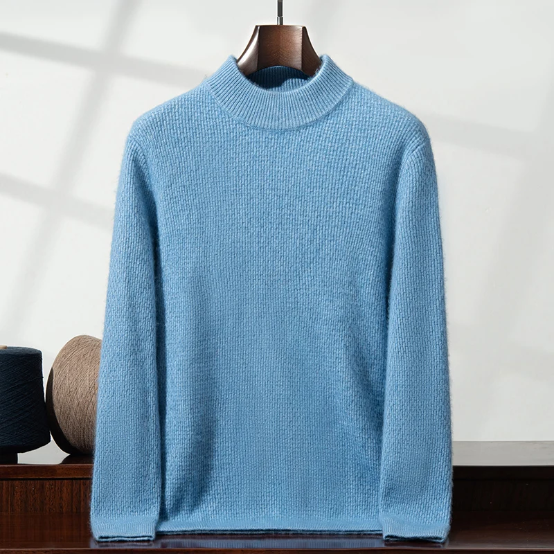 

MVLYFLRT Luxury Men's Cashmere Pullover Sweater High Neck Thick Knit Winter Warm 100% Cashmere Semi High Neck Pullover
