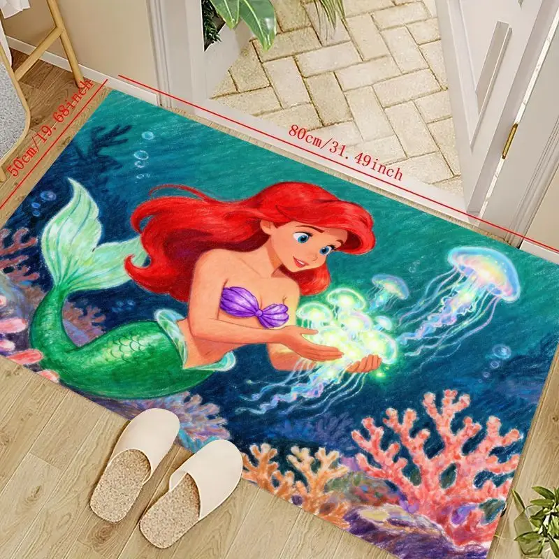 

1PC Disney Princess Ariel The Little Mermaid Floor Mat, 80x50cm (31.49x19.68in) Vibrant Underwater Scene Non-Slip Soft Area Rug