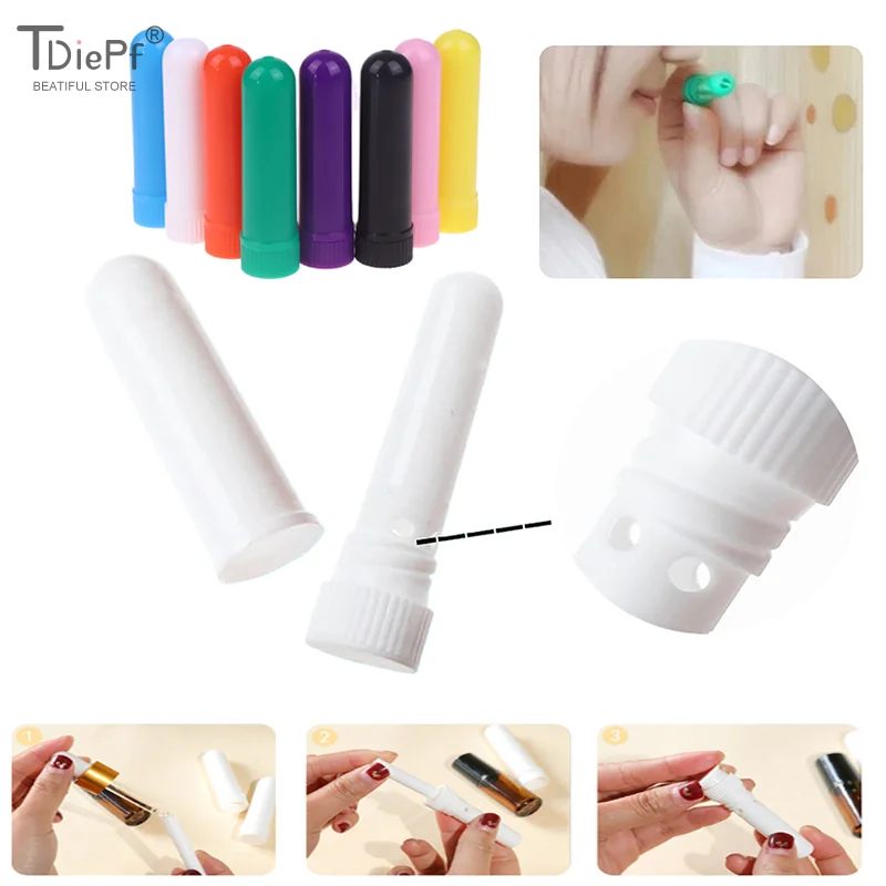 Empty Nasal Inhaler Tube With Cotton Wicks Refill Plastic Nasal Inhaler Sticks For Essential Oil Containers Aromatherapy Inhaler