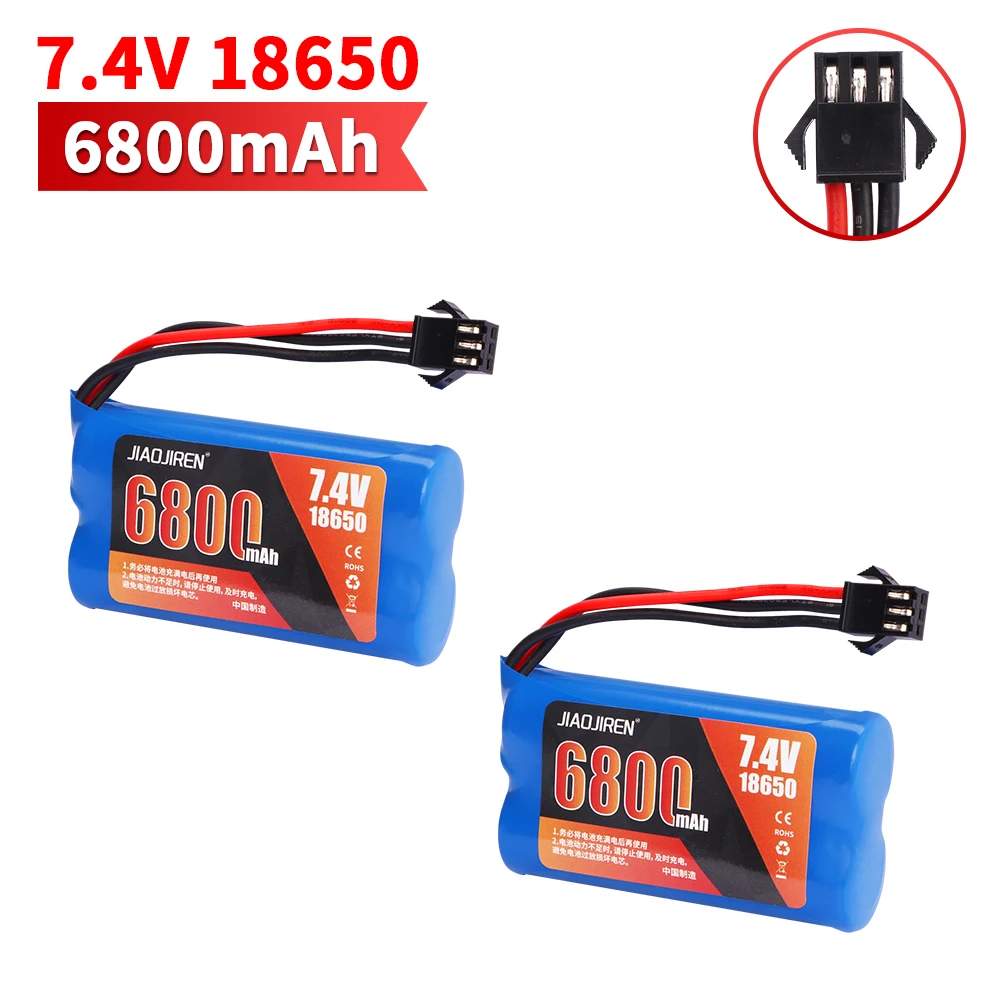 SM-3P Plug Upgrade 7.4V 6800mAh Li-ion Batterij Met USB Lader Voor MN82 MN128 MN78 LC79 Afstandsbediening Auto batterij 2S 18650 25C