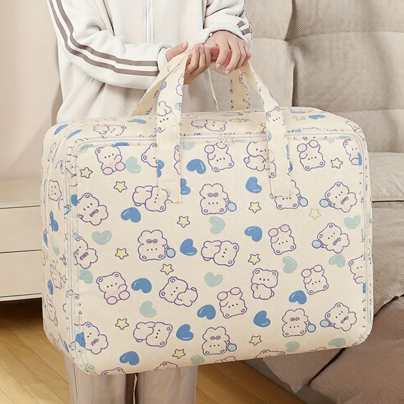 1pc Foldable Luggage Organizer Bag with Cute Bear Pattern, Large Capacity Space-Saving Travel Storage Bag, Durable Polyester bag