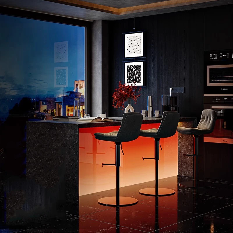 مقاعد بار من الجلد للمطاعم، تصميم دوار بسيط وحديث مع مقاعد بار خلفية، أثاث بار مريح وناعم #5