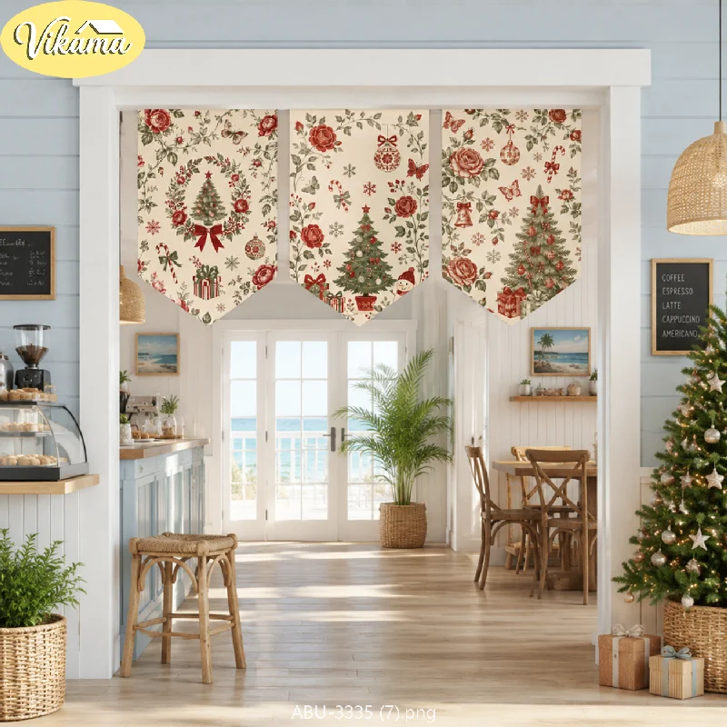 VIKAMA Vintage Floral Christmas Triangle Banners, Fabric Triangle Banners for Door and Wall Decor, Christmas Home Decor