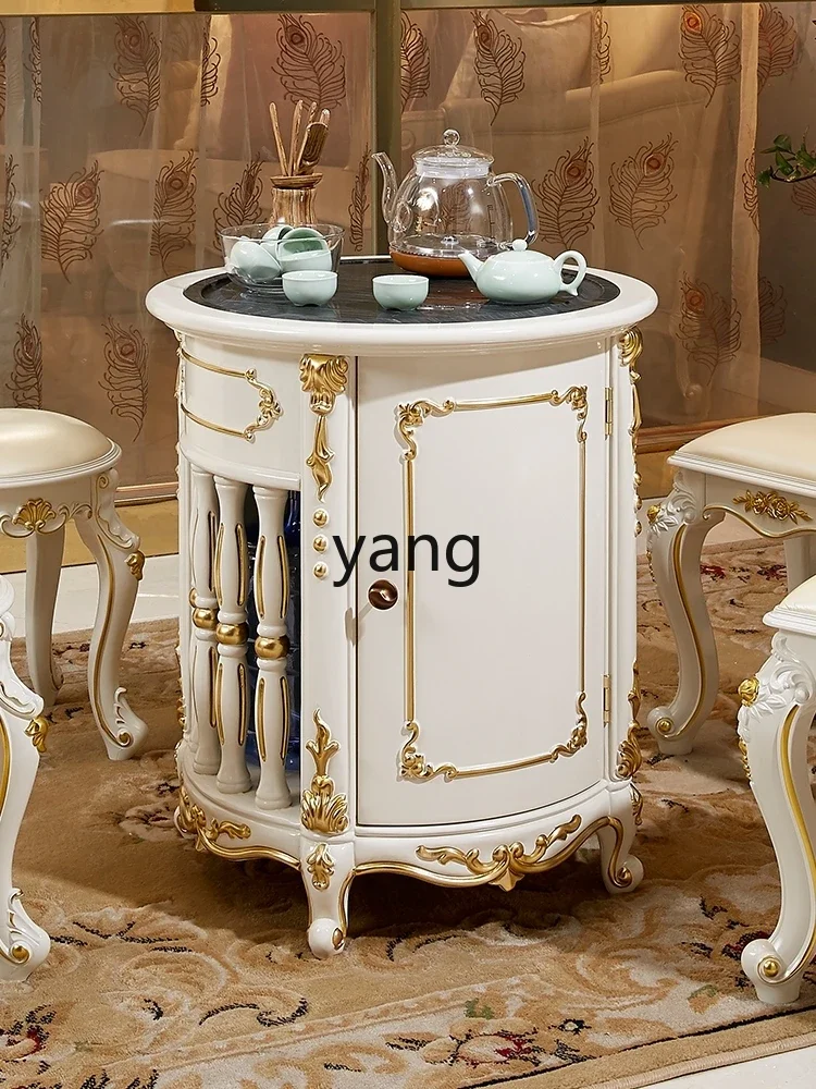 CX red sandalwood tea table balcony tea table mobile small tea cart solid wood household round table