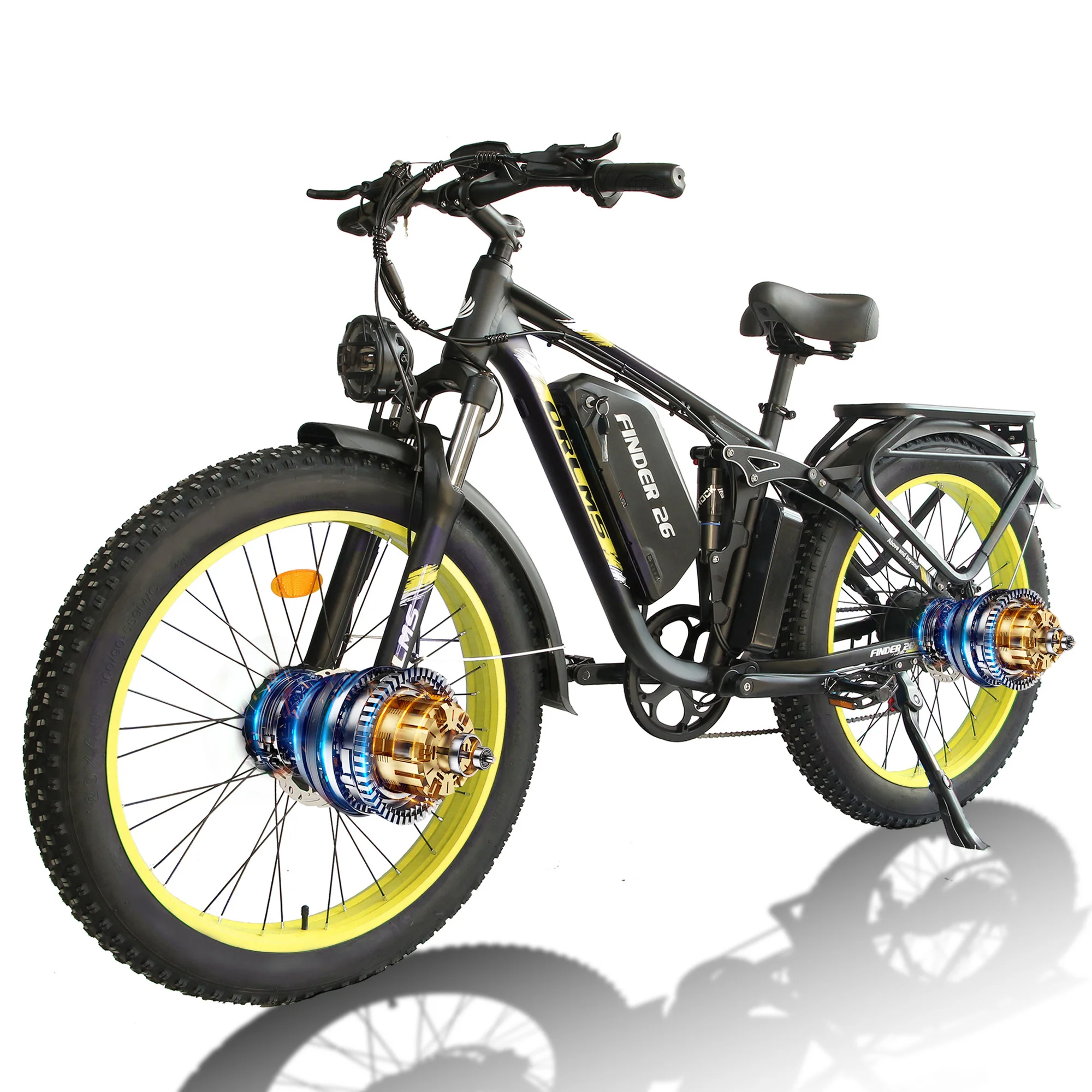 

Dual Motor Ebike,Electric Bike Fat Tire,60V/25Ah,6000W Peak Full Suspension 40/46MPH High-Speed,26'' Fat Tire Electric Bike