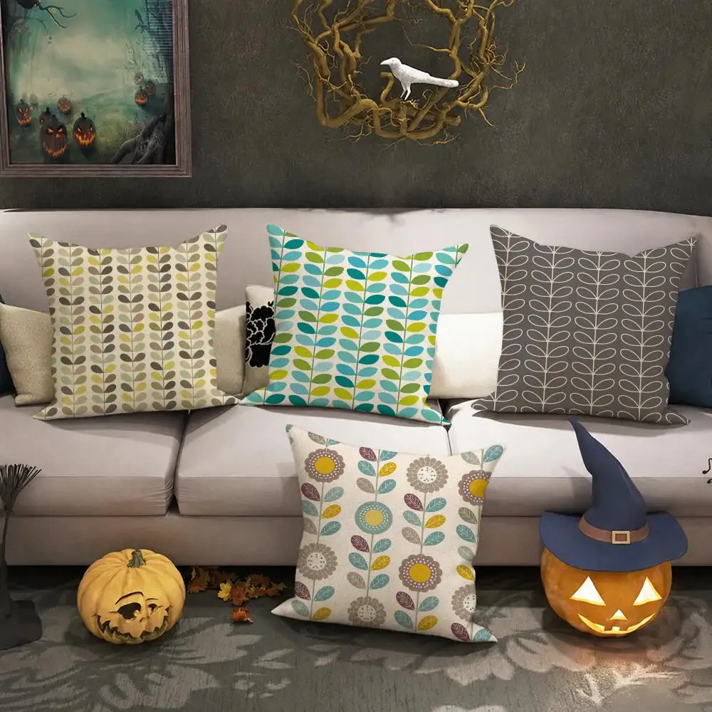 Retro Bird Botanical Decor Cushion Cover Halloween decoration trick or treat cushion cover, ghost, pumpkin head, bat decoration