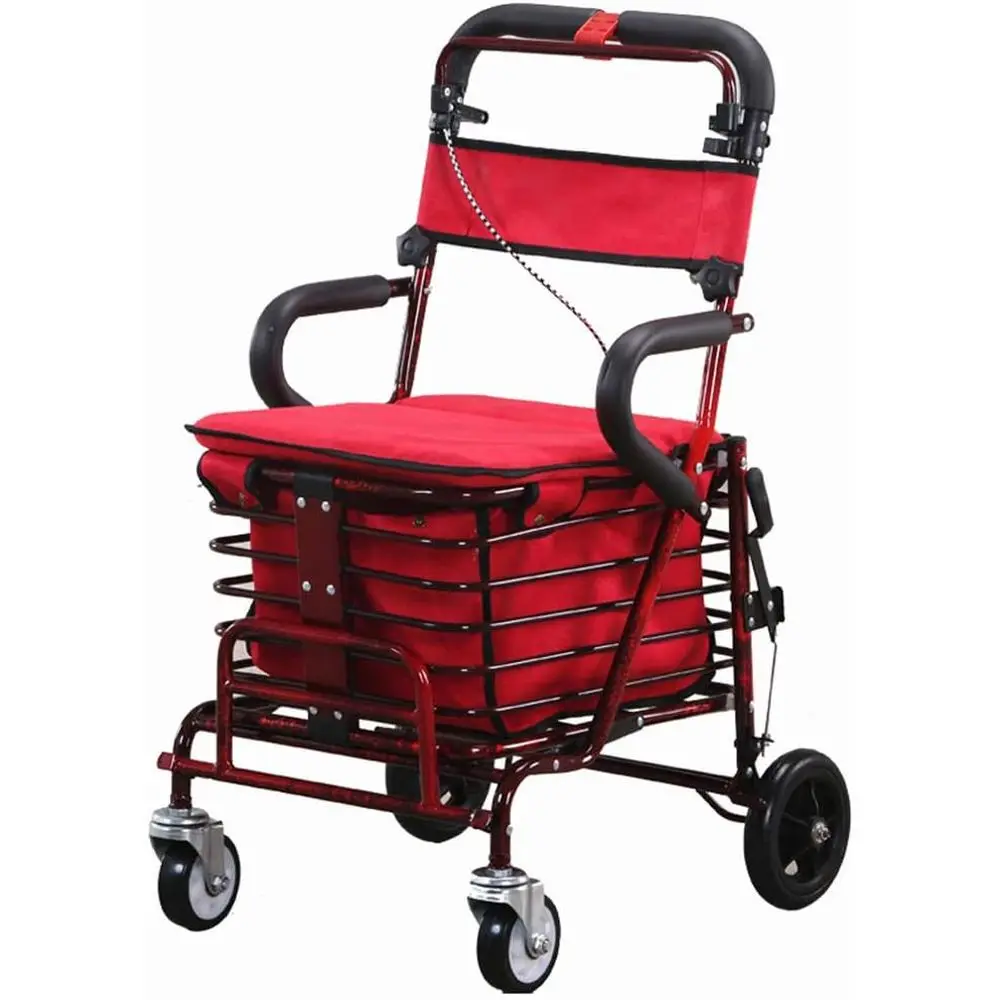 

Красная тележка для покупок с сиденьем и тормозами, стальной каркас, высококачественные боковые панели