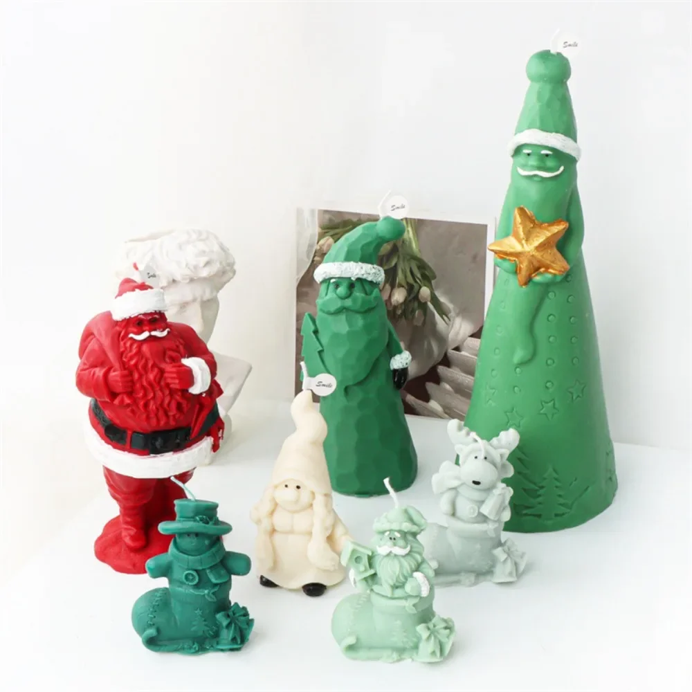 Multi Style 3D Christmas Tree Silicone Candle Moulds Beard Santa Claus Gypsum Mold Sock Sled Snowman Chocolate Gifts Party Decor