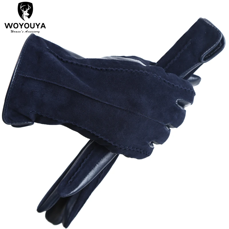 Guantes de cuero de ante de colores para mujer, guantes cálidos de invierno, de piel de oveja de alta gama, 2007