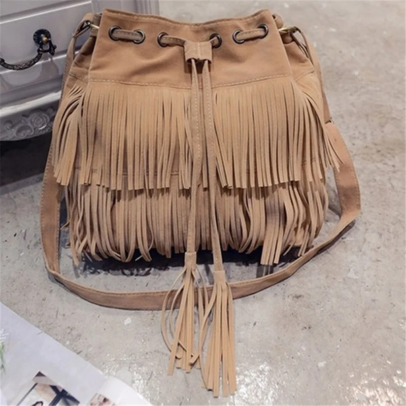 2023 Faux Suede Fringe Women Messenger Bags Tote Luxury Fashion Ladies Handbag Tassel Shoulder Vintage Crossbody Female Handbag