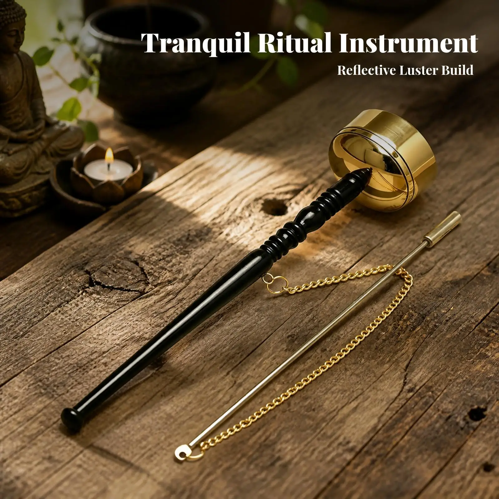 Buddhist Ritual Bell Hand Bell Copper Percussion Instrument Wooden Handle for Meditation Chanting Ceremony Spiritual Practice