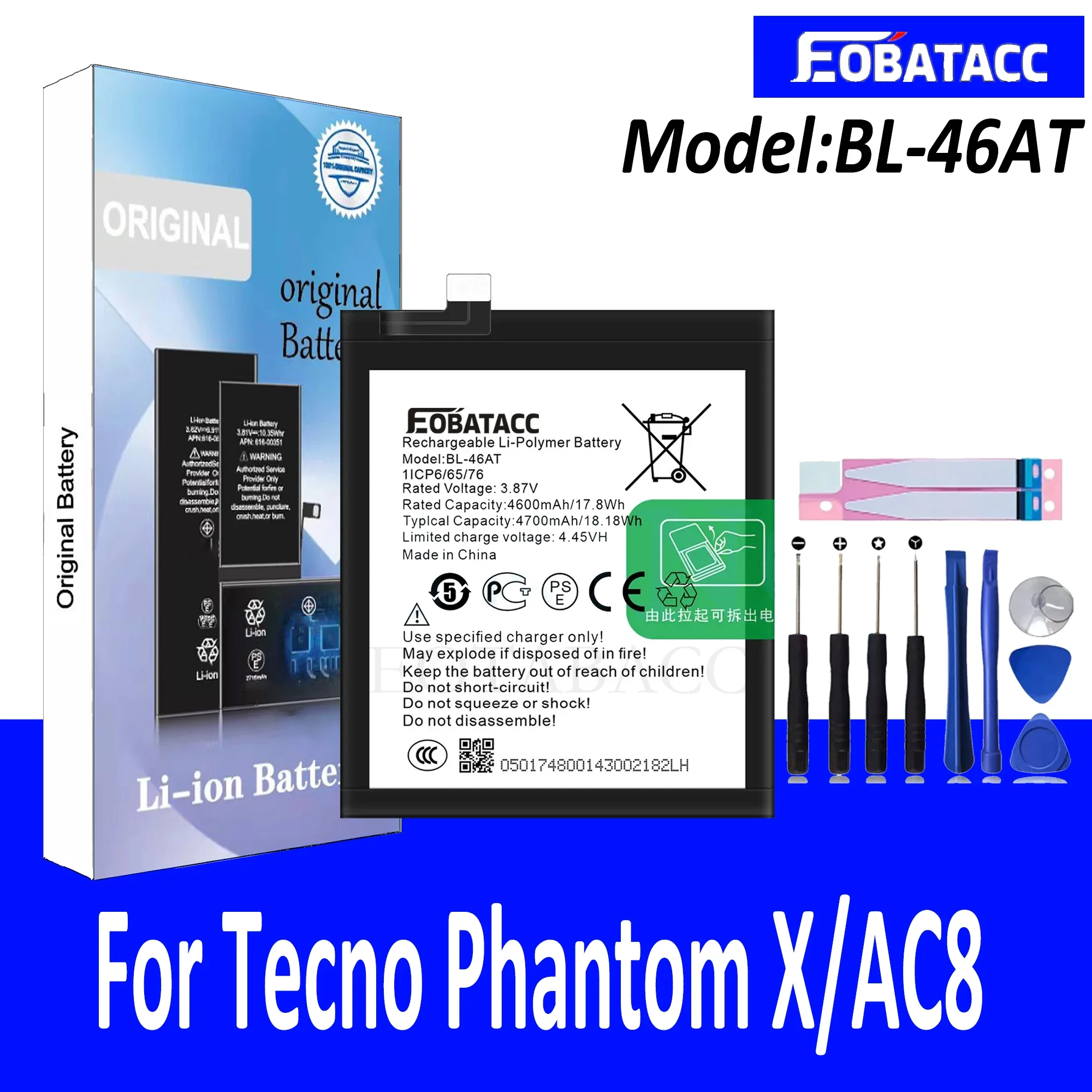 

EOTABACC High Quality 100% Original BL-46AT Battery For Tecno Phantom X/AC8 Phone Battery+Tools