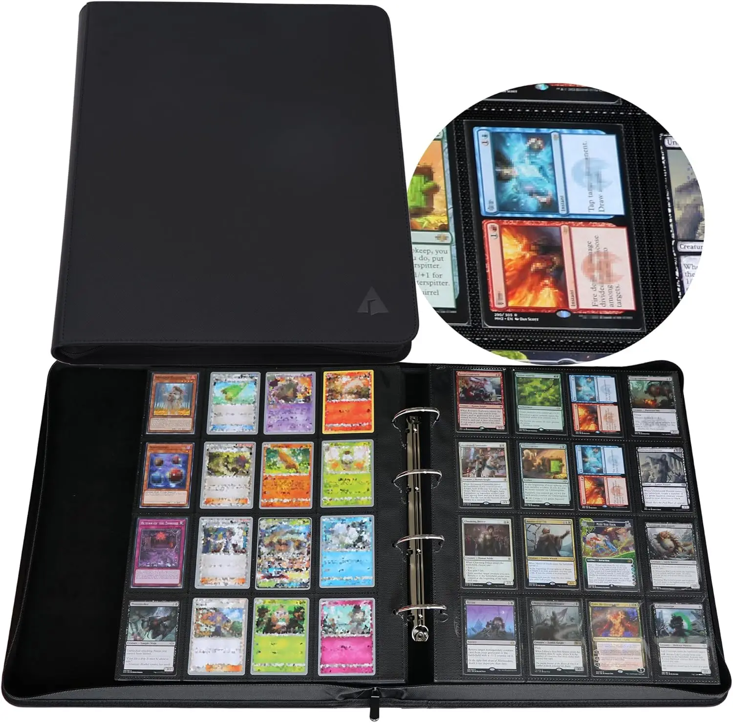 

2000+ Trading Card Binder, 16-Pocket D-Ring, Double-Sided Pages for TCG
