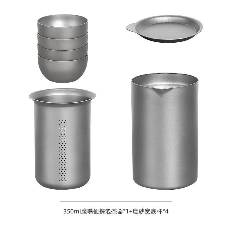 Tragbares Camping-Teetasse aus Titan zum Aufbrühen, doppellagiges, isoliertes Reise-Teeset – Detail 2