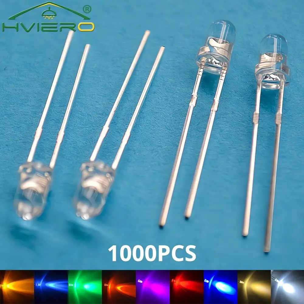 Imagem -01 - Diodo Redondo Componente Eletrônico Branco Vermelho Amarelo Azul Verde Brilhante Kit de Variedade de Emissão de Luz Lâmpada Led 1000 Peças f3 mm diodo redondo componente eletronico branco vermelho amarelo azul verde brilhante kit de variedade de emissao de luz lampada led 1000 pecas f3 mm 01