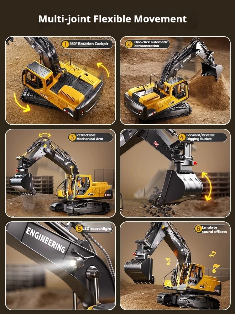 Remote Control Large Alloy Children'S Remote Control Excavator Toy Car Boy Simulation Excavator Electric Vehicle Engineering Veh
