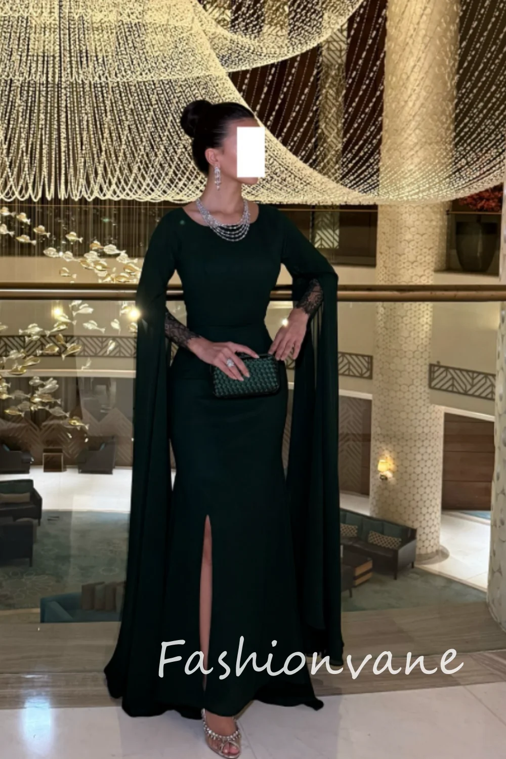 Fashionvane 2024 Customized Saudi Arabia Women Mermaid Strapless Long Sleeves Prom Dress Evening Party Gown Cocktail Dress