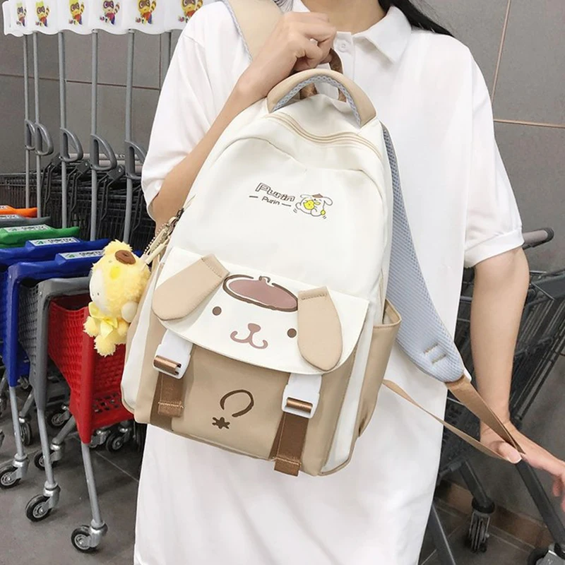 Anime Sanrio Nylon Rugzak Schoudertas Melodie Kuromi Pom Pom Purin Cartoon Pop Schattige Schooltas Verjaardag Kerstcadeau