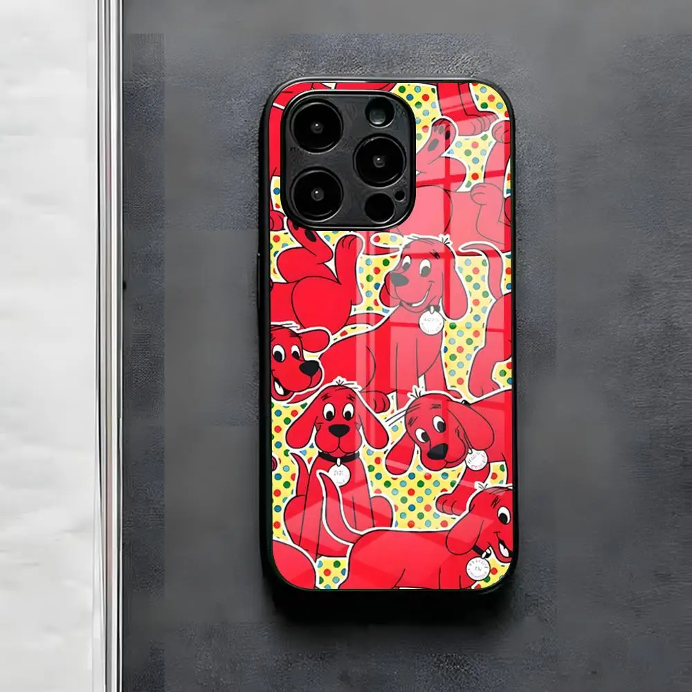Cartoon Clifford The Big Red Dog Phone Case For IPhone 17 Air 16 E Pro Max 15 14 13 Mini 12 Pro 11 Max Plus Black Glass Cover - view 2